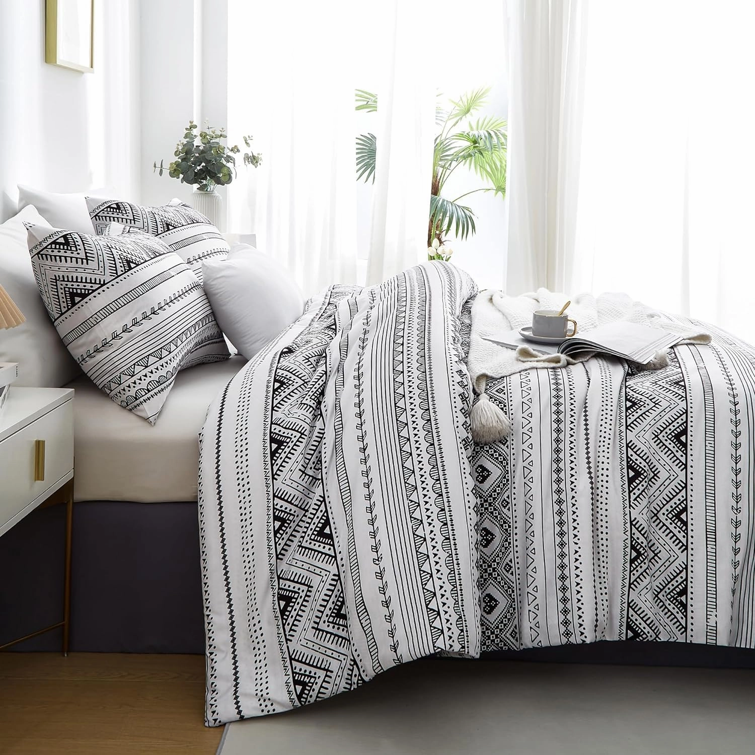 BOLINLIVING Comforter Set Full Size, Boho Bed in a Bag 3 Pieces, Soft Bohomian Comforter Set, Lightweight Breathable for All Seasons,1 Comforter & 2 Pillowcases (Grey 79×90 inch)