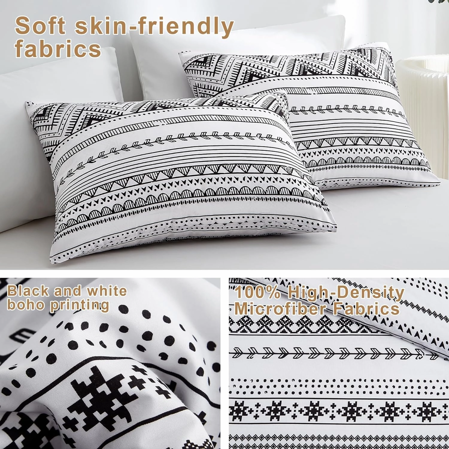 BOLINLIVING Comforter Set Full Size, Boho Bed in a Bag 3 Pieces, Soft Bohomian Comforter Set, Lightweight Breathable for All Seasons,1 Comforter & 2 Pillowcases (Grey 79×90 inch)