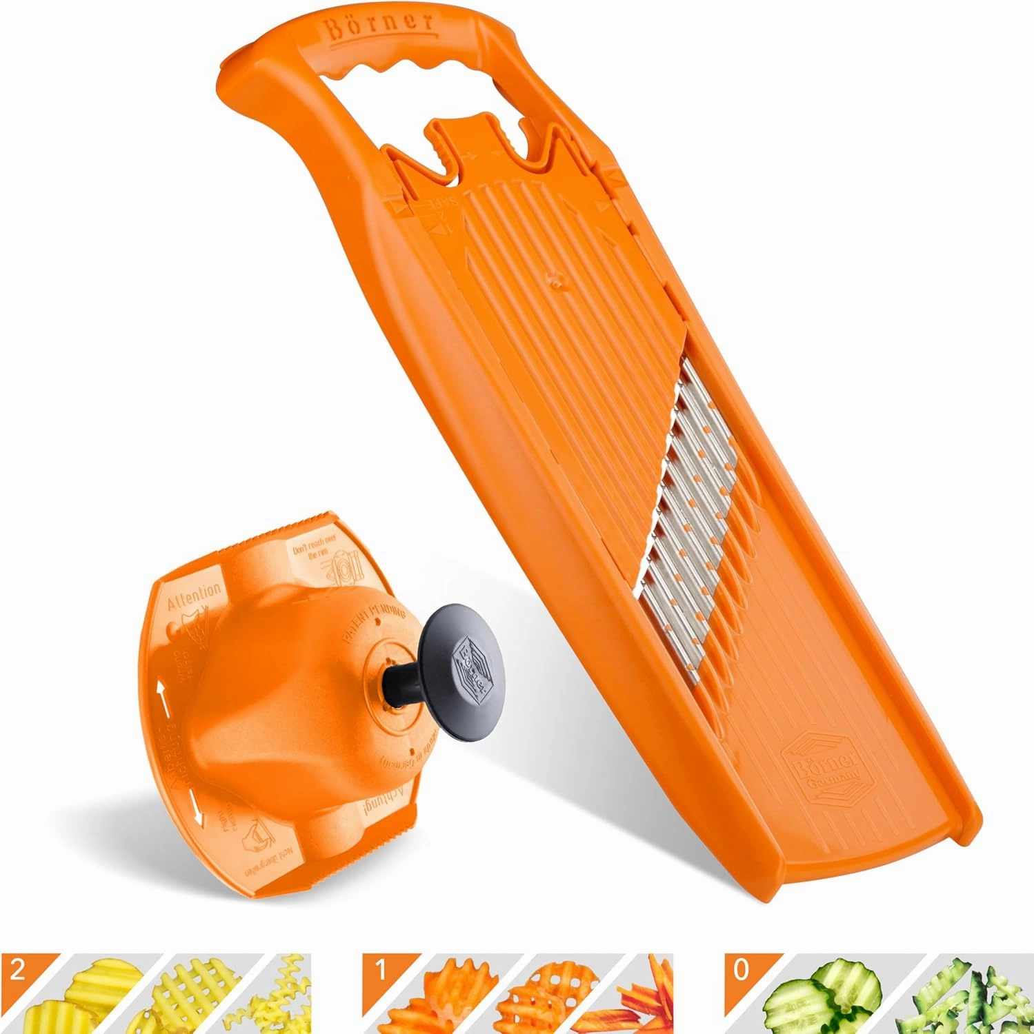 BORNER Wave waffle PowerLine with fruit holder | Vegetable Grater Börner - Quality Made in Germany, Color:Orange
