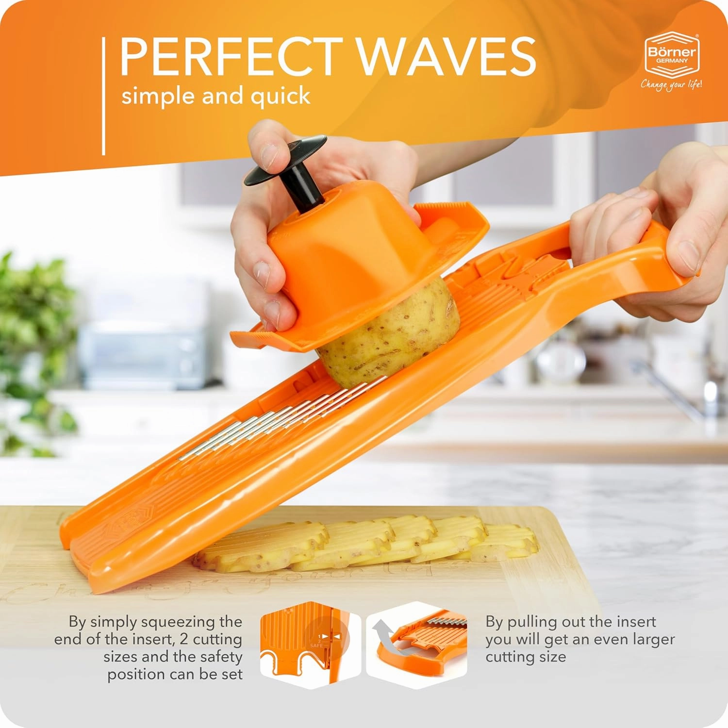 BORNER Wave waffle PowerLine with fruit holder | Vegetable Grater Börner - Quality Made in Germany, Color:Orange
