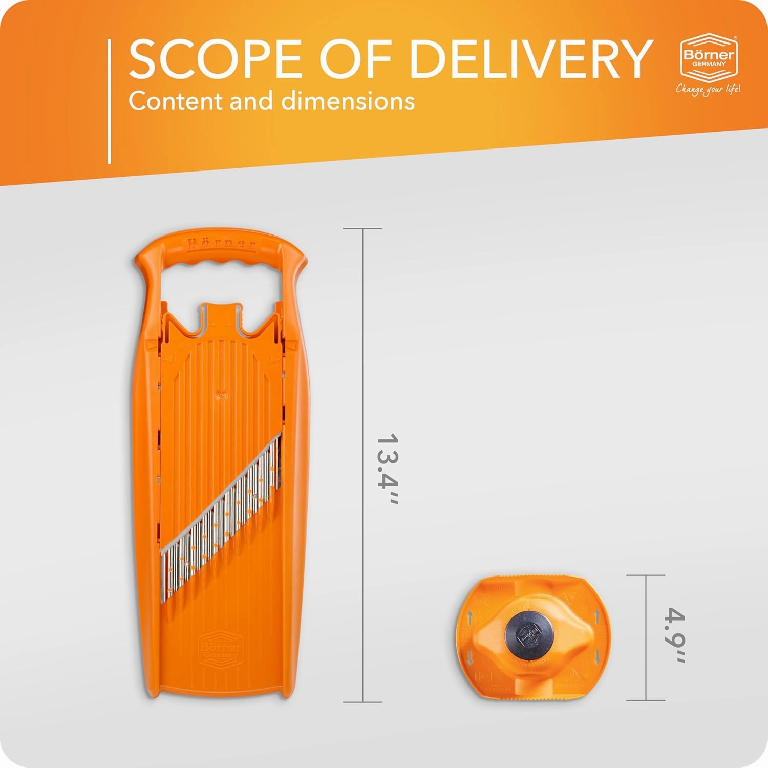 BORNER Wave waffle PowerLine with fruit holder | Vegetable Grater Börner - Quality Made in Germany, Color:Orange