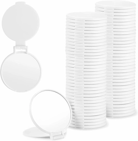 Bosreroy 72 Pcs Travel-Friendly Plastic Round Makeup Mirrors, Compact with White Case