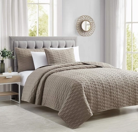 BOURINA Quilt Set Coverlet Set Quilting Bedspread 3-Piece Quilt Set Microfiber Lightweight, Queen 90" x 92" Taupe