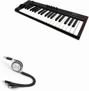 BoxWave Cable Compatible with IK Multimedia iRig Keys 2 Pro - AllCharge miniSync, Retractable, Portable USB Cable - Jet Black