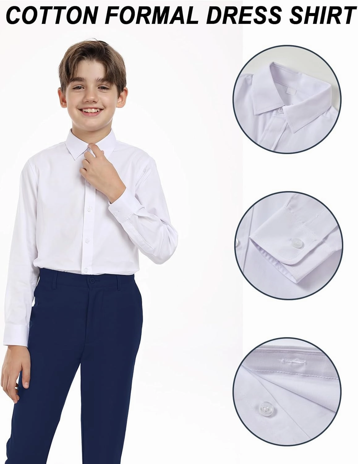 Boys Formal Suit Set with Dress Shirt Tie and Pocket Square, Adjustable Waist