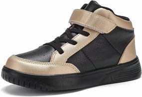 Boys Girls Gold Sneakers for Big Kids High Top Running Athletic Sports Shoes Kids Lightweight Breathable Walking Jogging School Shoes Size 4