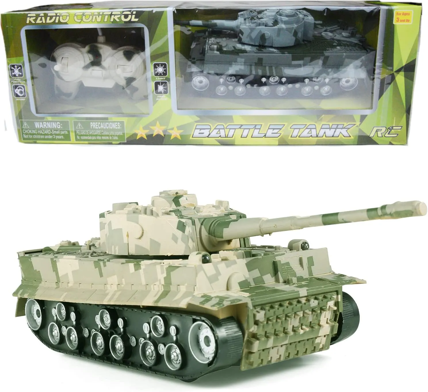 BPC Sturdy Rugged Military Combat Toy Tank 11 inch 1:32 Scale Vehicle with 360 Rotating Turret, Kids Toy Tank with Light & Sound