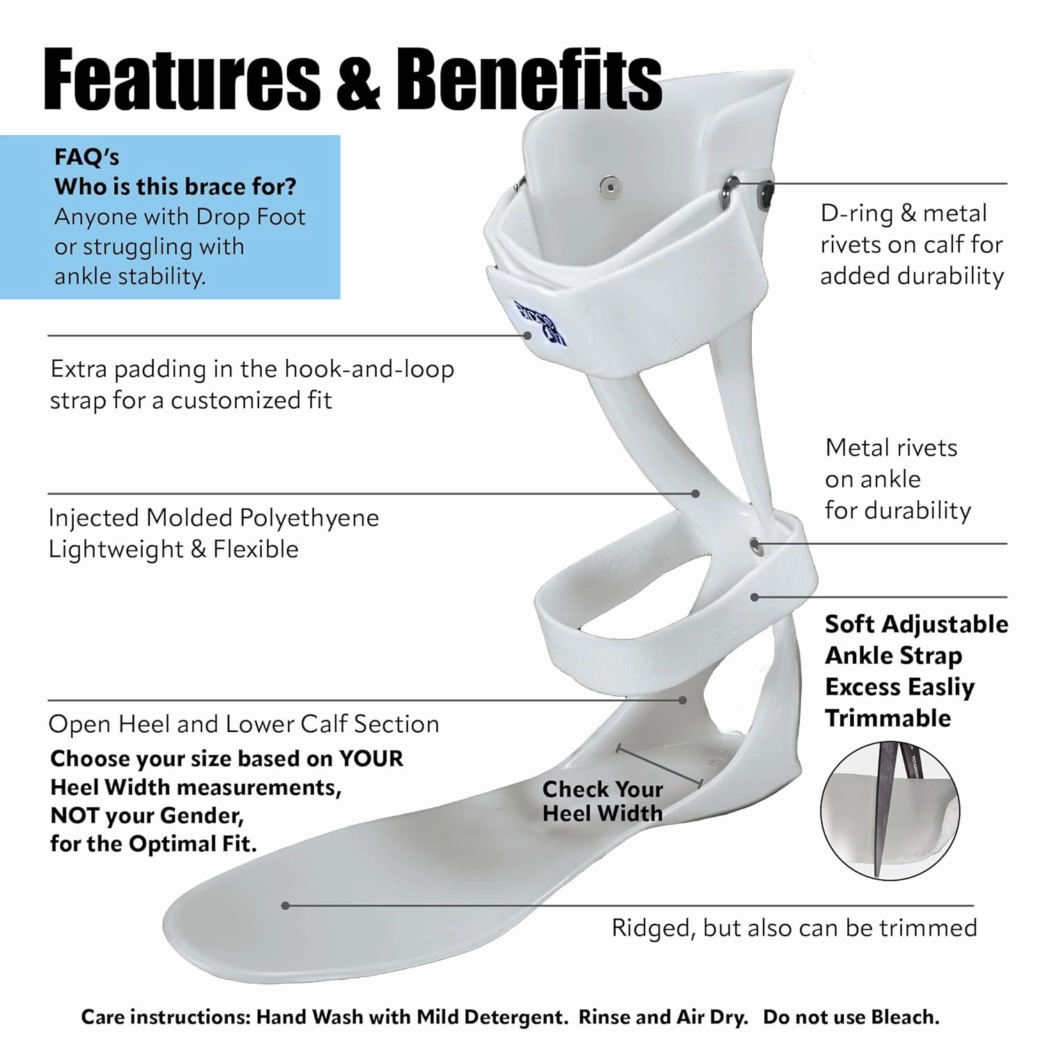 Brace On AFO Drop Foot Brace - Swedish Ultra Lock Foot Drop Brace For Walking, Lightweight, Drop Foot, AFO Brace and Foot Drop Braces, Men, Left