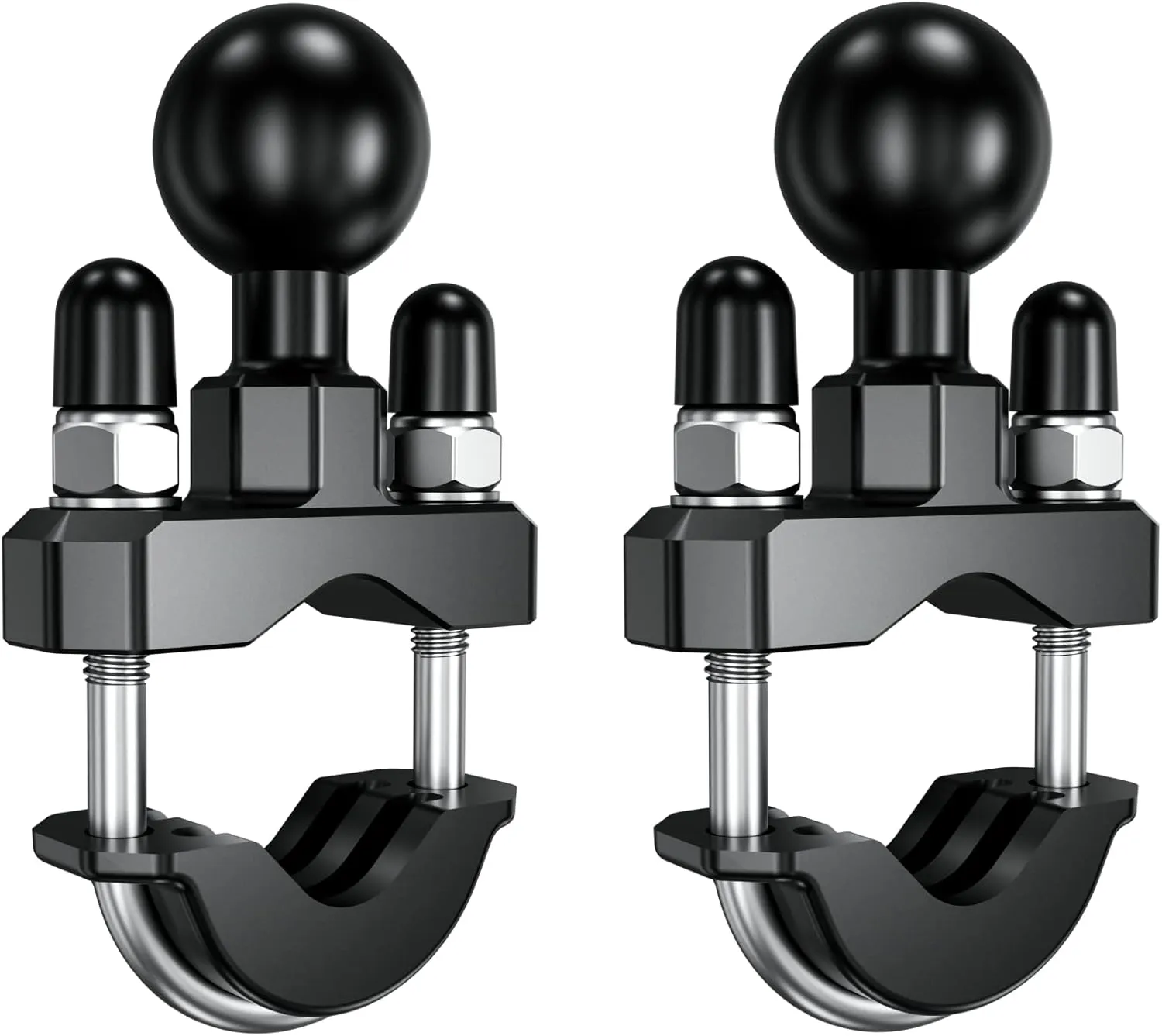 BRCOVAN 2 Pack, Handlebar U-Bolt Mount Base with 1'' TPU Ball for Rails 0.5'' to 1.25'' in Diameter, Compatible with RAM Mounts B Size 1 inch Ball Double Socket Arm & Bike Motorcycle Phone Holder