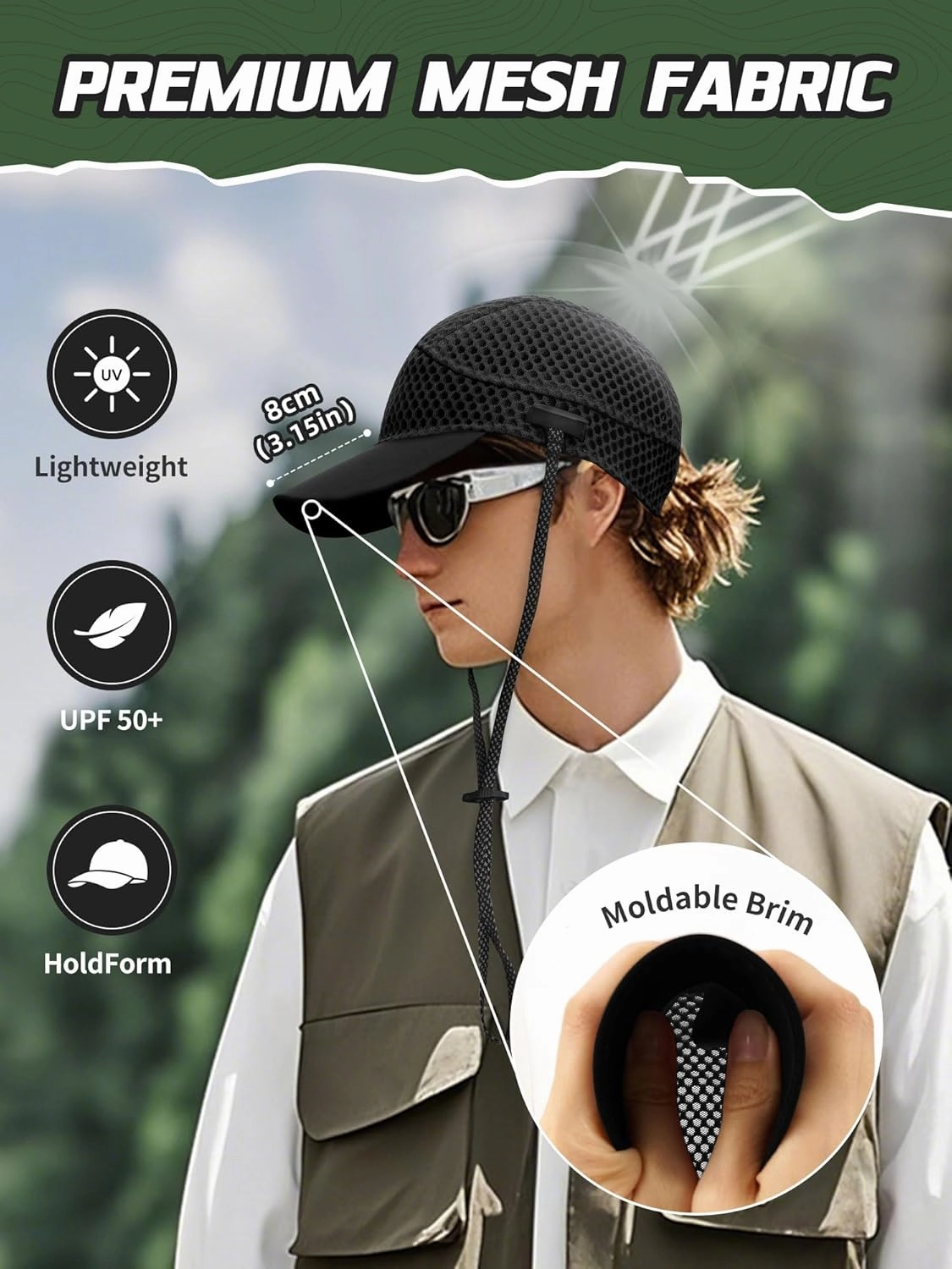 Breathable Baseball Caps for Men Women, Lightweight Mesh Beach Hat for Surfing, Cycling, Boating, Golf, Waterpark