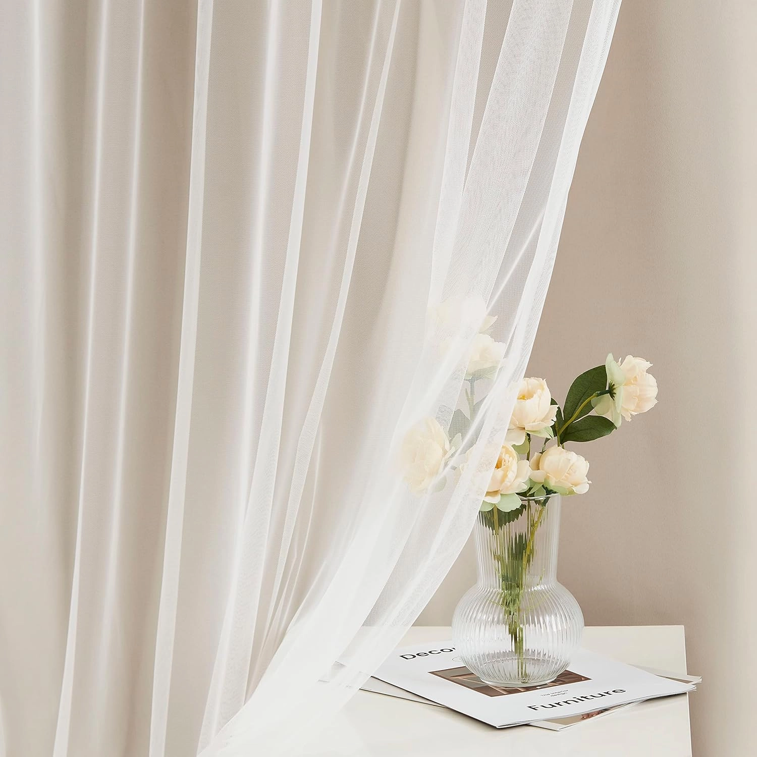 Bujasso Beige 80% Blackout Curtains with Sheer Overlay Mix and Match Double Layer Thermal Insulated Window Panels 84 inch for Living Room Bedroom Beige Drapes with Tiebacks Grommet Top 54" Wx84 Lx2