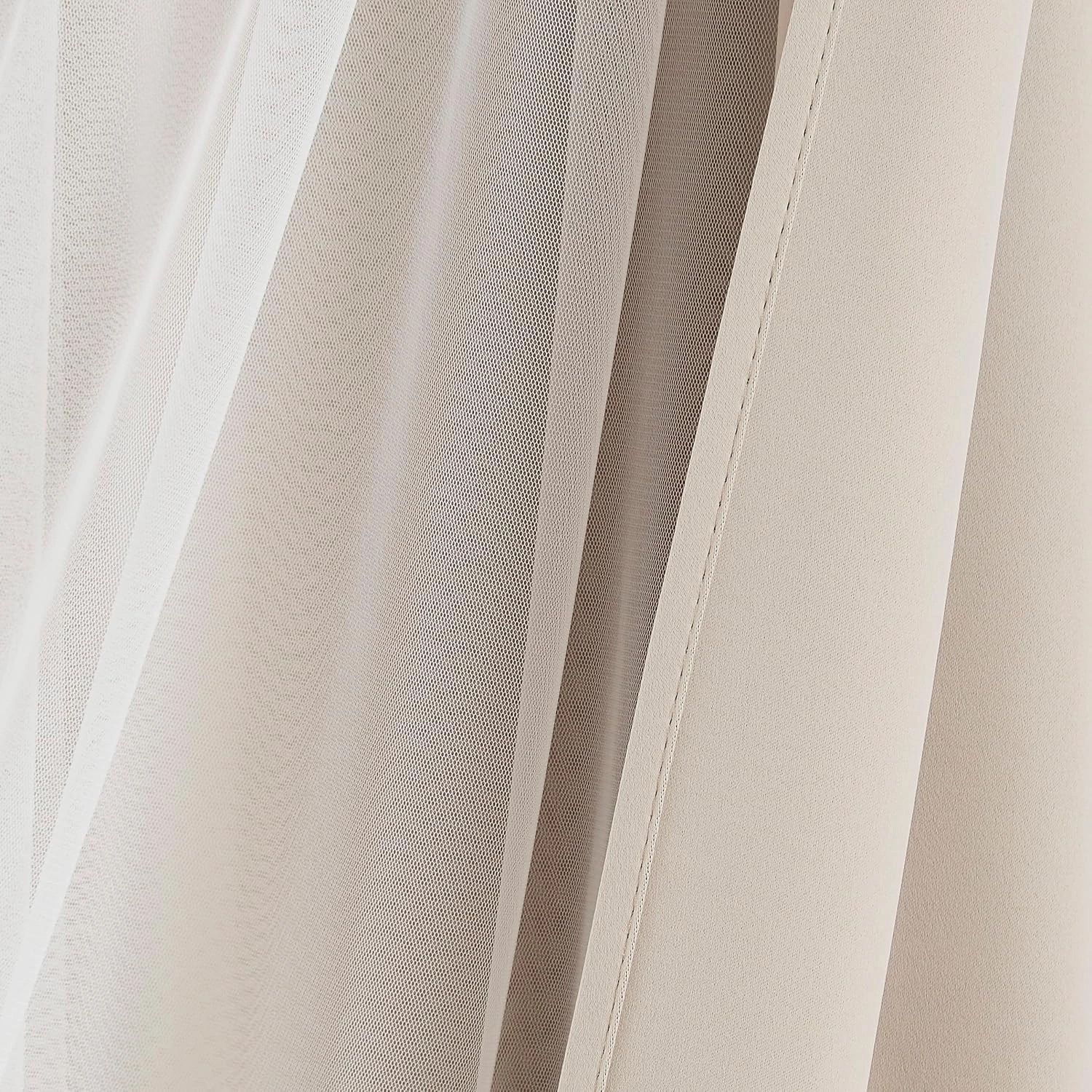 Bujasso Beige 80% Blackout Curtains with Sheer Overlay Mix and Match Double Layer Thermal Insulated Window Panels 84 inch for Living Room Bedroom Beige Drapes with Tiebacks Grommet Top 54" Wx84 Lx2