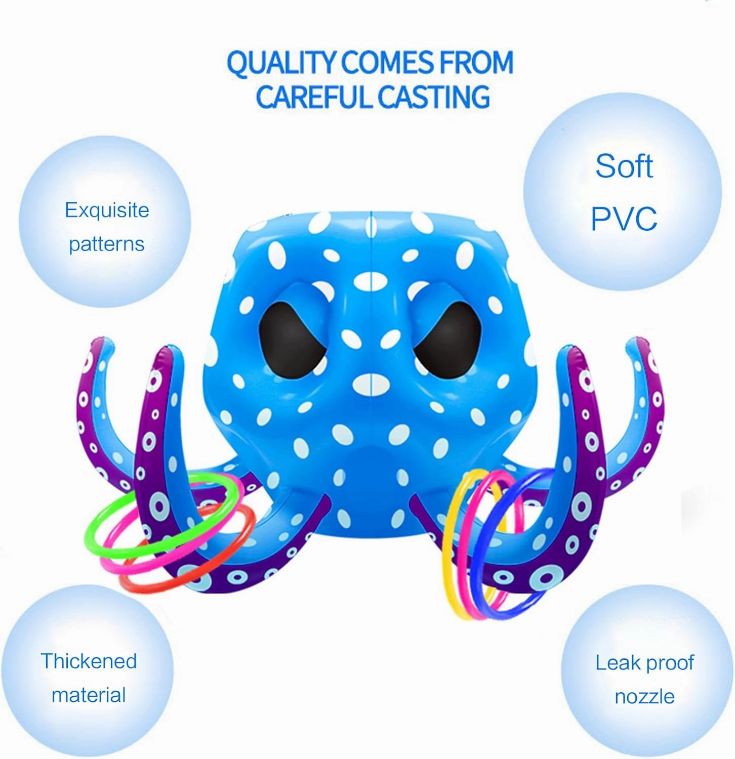 BULINGNA Kids Octopus Pool Toys, Inflatable Pool Basketball Hoop & Ring Toss Outdoor Games, Cool Summer Water Toys Birthday Gift for 3-8T Girls Boys & Adult (Blue, One Size)