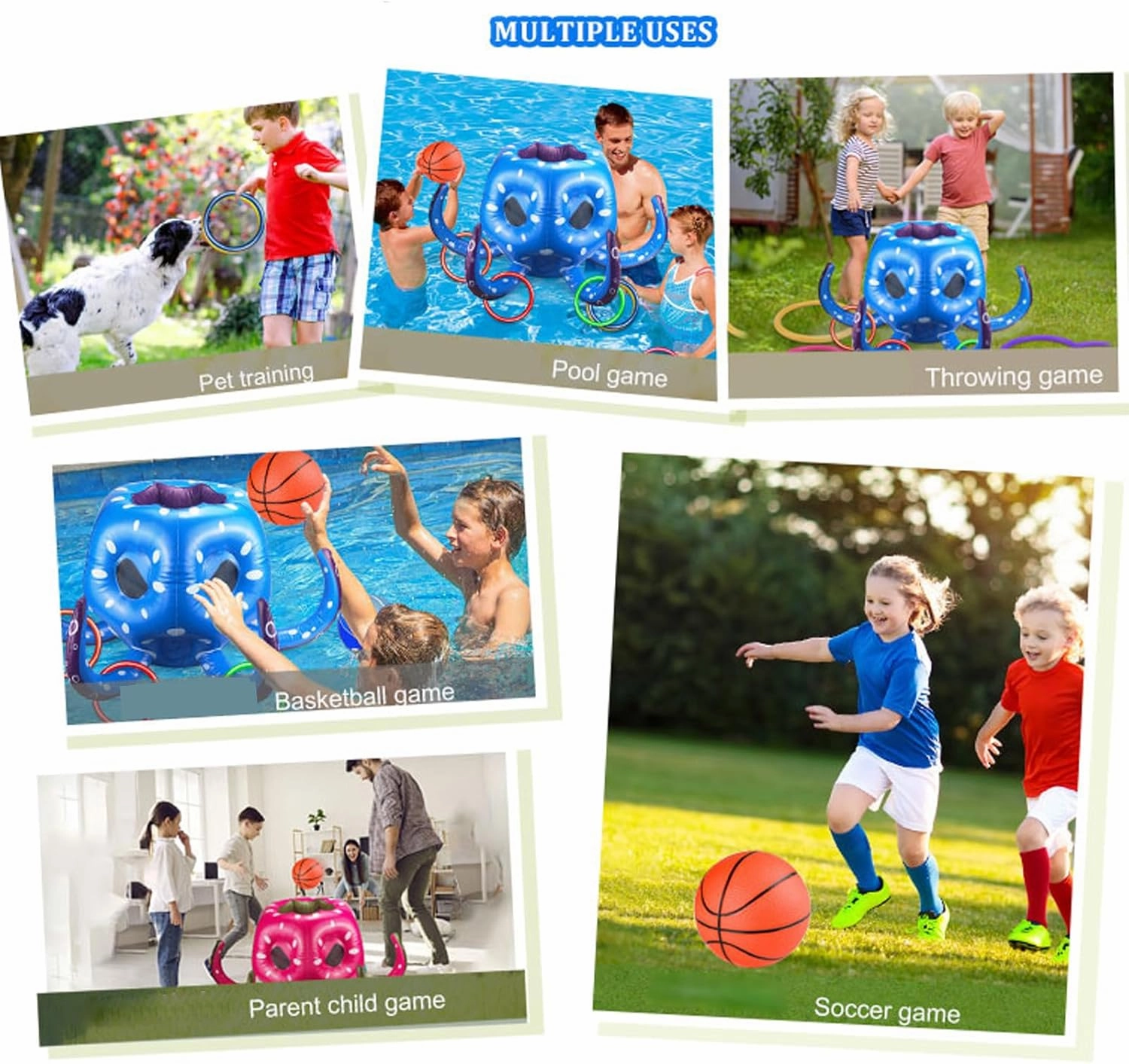 BULINGNA Kids Octopus Pool Toys, Inflatable Pool Basketball Hoop & Ring Toss Outdoor Games, Cool Summer Water Toys Birthday Gift for 3-8T Girls Boys & Adult (Blue, One Size)