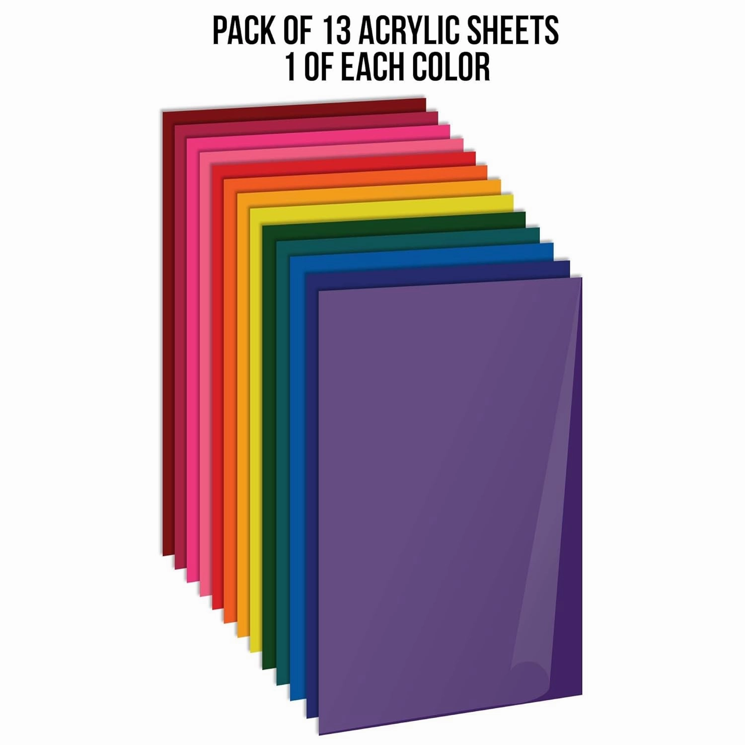 Bulk Cast Acrylic Sheets, 12 x 19 inches, 3mm (1/8 Inches) Thick, 13 Pieces, 13 Colors, for Laser Cutting and Engraving DIY Colored Plexiglass Pack (13 Colors, 12x19 Inches)