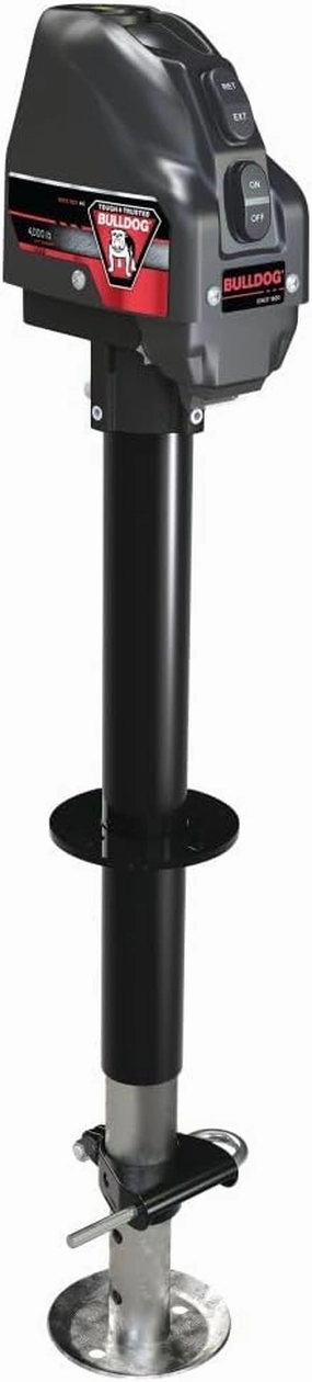 Bulldog 500199 Powered Drive A-Frame Electric Trailer Jack for Boat Trailers, 4,000 lbs. Capacity, Power Tongue Jack with Spring Loaded Pull Pin for 22 Inches of Total Travel, 3 Onboard LED Lights