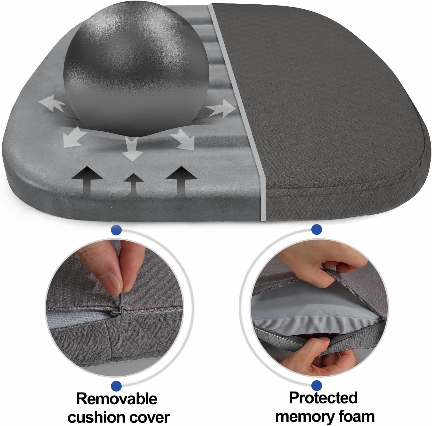 BUYUE Luxury 100% Pure Memory Foam Chair Cushion 1 Pack, Jacquard 16" U-Shape Comfortable Dining Chair Pad, Removable Slip Resistant Kitchen Chair Seat Cushion, (1 Piece, Grey)