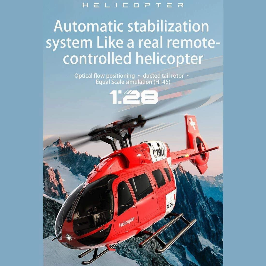 C190 2.4G 6CH Remote Control Helicopter for Adult, 1/30 Scale H145 C190 RC Helicopter Airplane Single-Rotor Gyroscopic Flying Aircraft Military Helicopter Toy - RTF