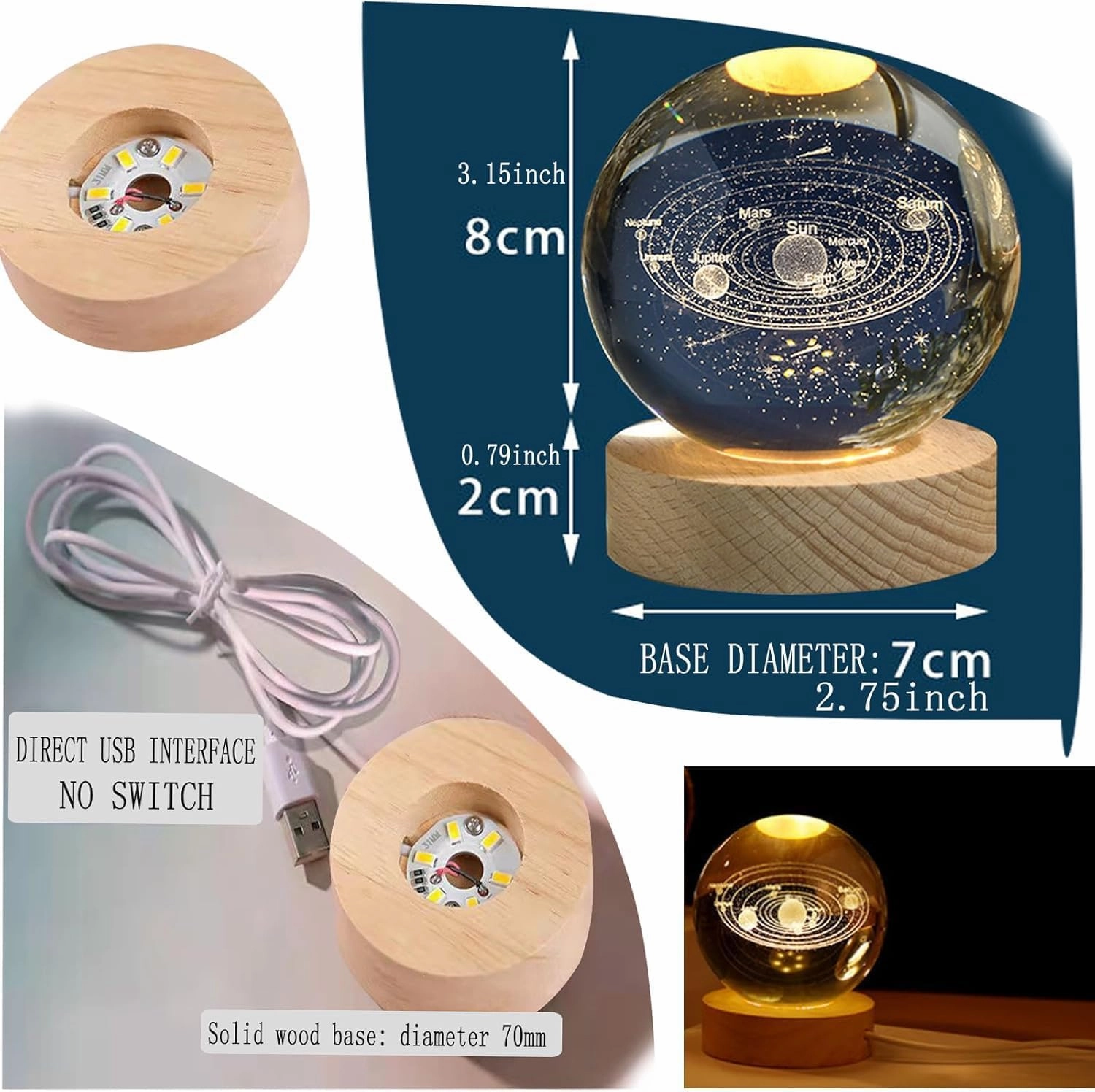 C&M 3D Dinasour Ball Night Light,Dinasour Figurine Lamp,Decorative Glass Sphere Ball Paperweight Crystal Sea Animal Decorations for Home (Dinasour)