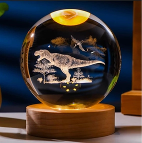 C&M 3D Dinasour Ball Night Light,Dinasour Figurine Lamp,Decorative Glass Sphere Ball Paperweight Crystal Sea Animal Decorations for Home (Dinasour)
