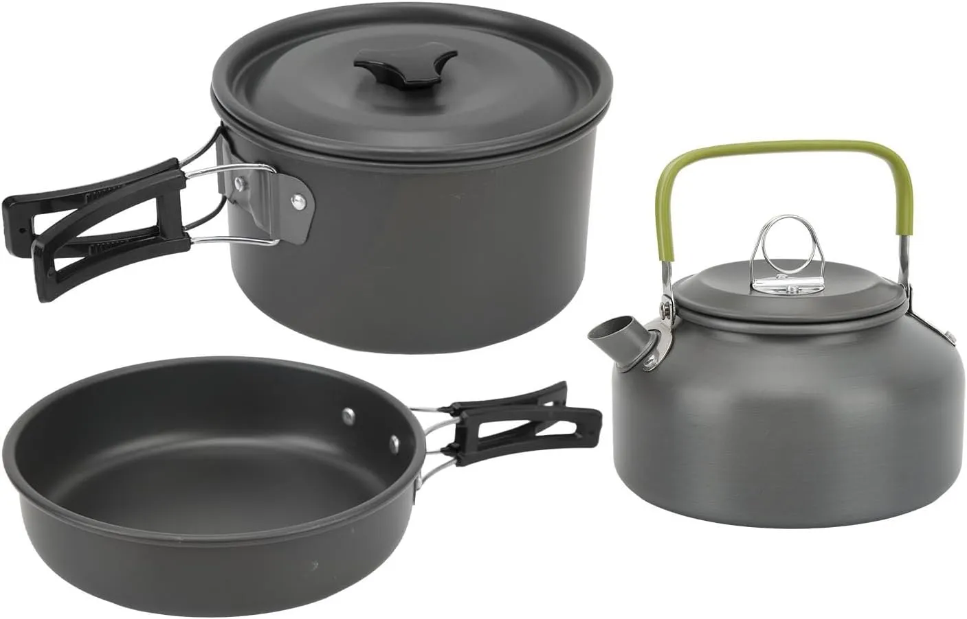 Camping Pans Pots Kit, Lightweight Camping Cooking Set with Non Stick Performance, Easy to Carry for Backpacking, Hiking, Fishing, or Emergency Preparedness Outdoors (Black)