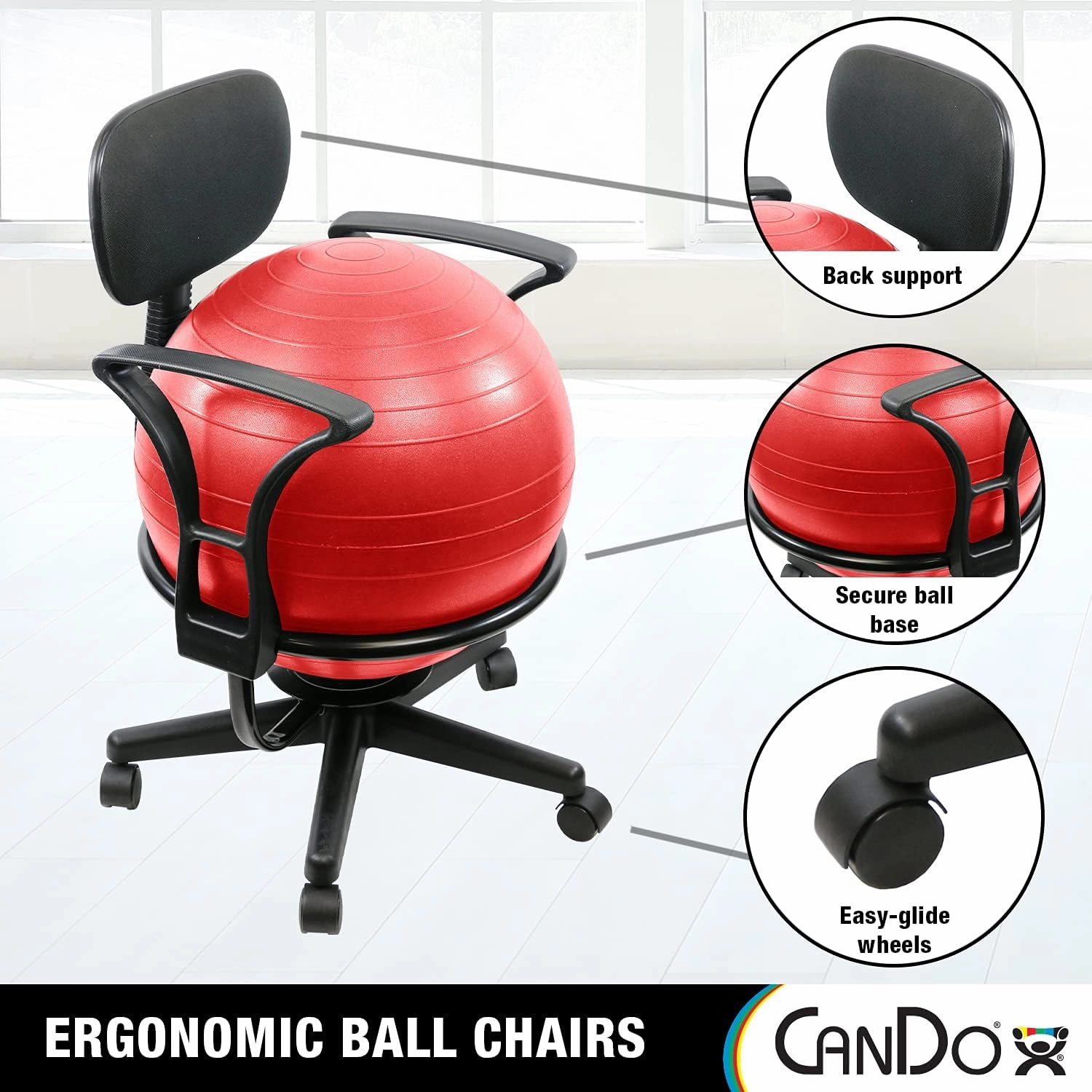 CanDo Metal Ball Chair - Inflatable Ergonomic Active Seating Exercise Ball Chair with Air Pump for Home, Office, and Classroom
