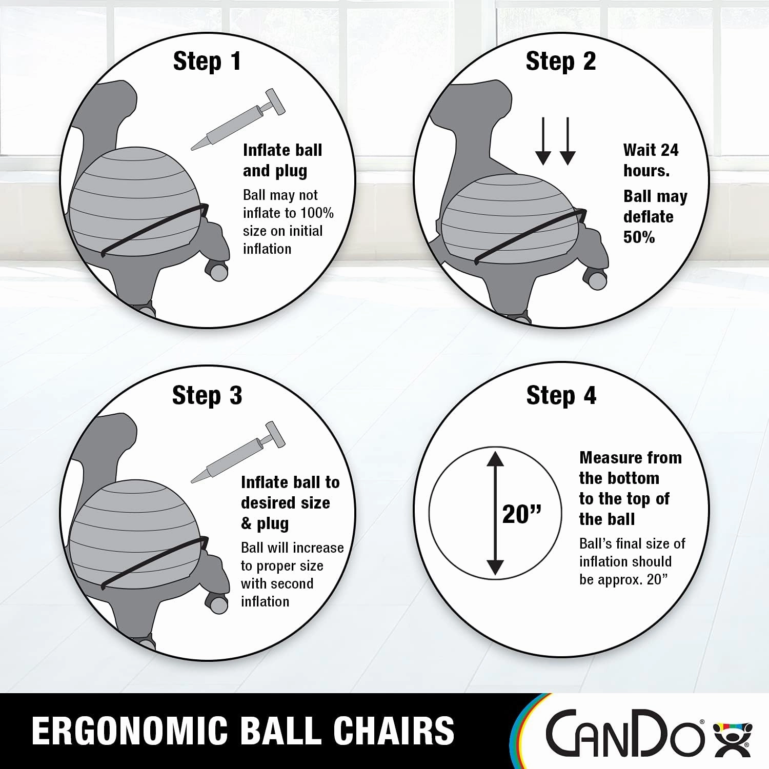 CanDo Metal Ball Chair - Inflatable Ergonomic Active Seating Exercise Ball Chair with Air Pump for Home, Office, and Classroom