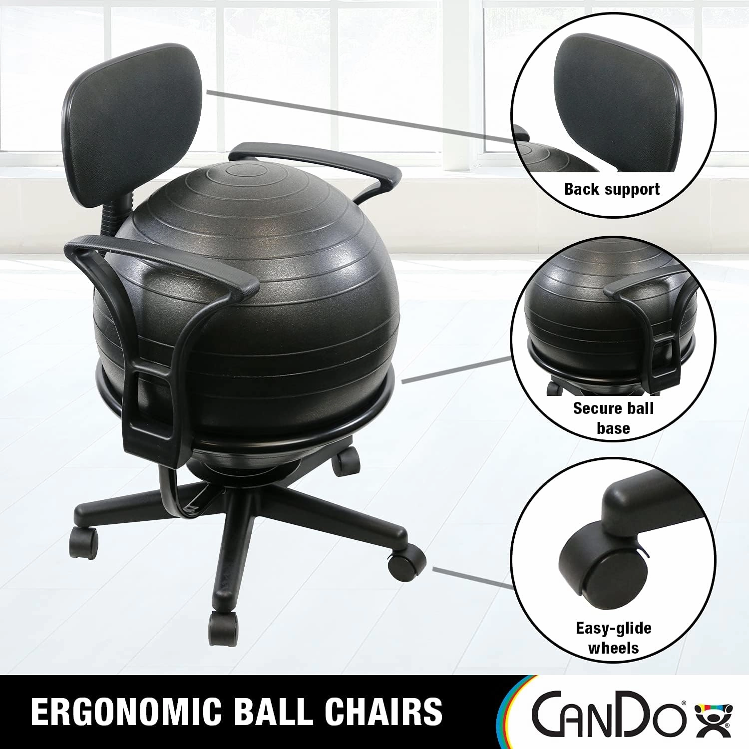 CanDo Metal Ball Chair - Inflatable Ergonomic Active Seating Exercise Ball Chair with Air Pump for Home, Office, and Classroom