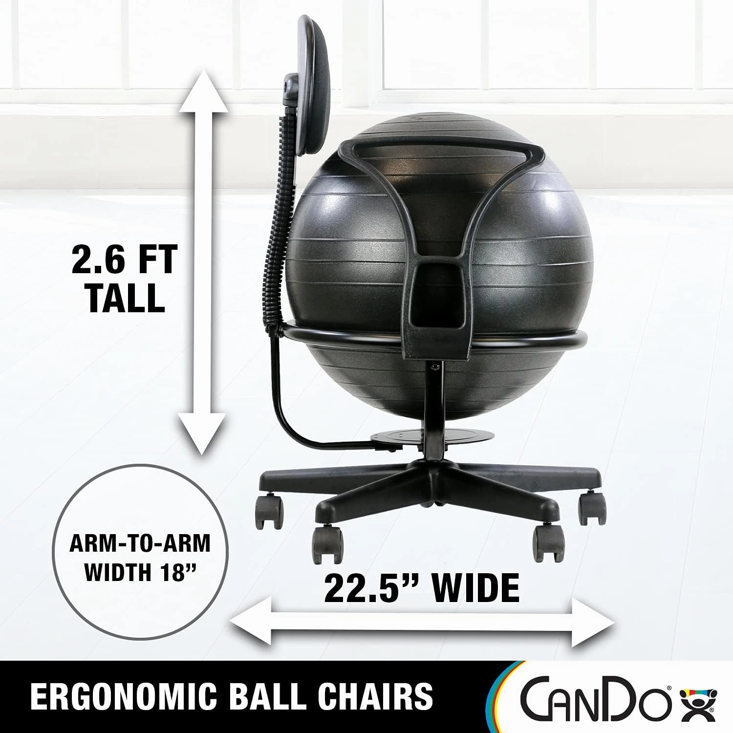 CanDo Metal Ball Chair - Inflatable Ergonomic Active Seating Exercise Ball Chair with Air Pump for Home, Office, and Classroom
