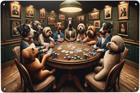 Canine Cardsharps Vintage-Inspired Metal Wall Art decor Humorous Dogs Playing Poker Tin Sign for Game Room, Bar, or Man Cave Decor 12x16inch