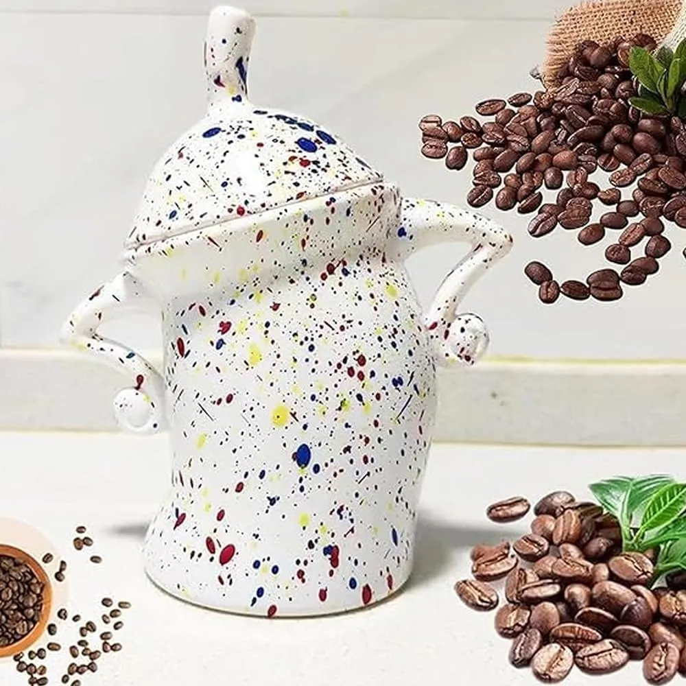 Canister With Attitude, Ceramics Creative Forked Waist Jars with Lids, Unique Cafe Canister Mug, Retro Spotted Resin Food Cans Kitchen Storage Jars, for Coffee Tea Sugar Spices (D)