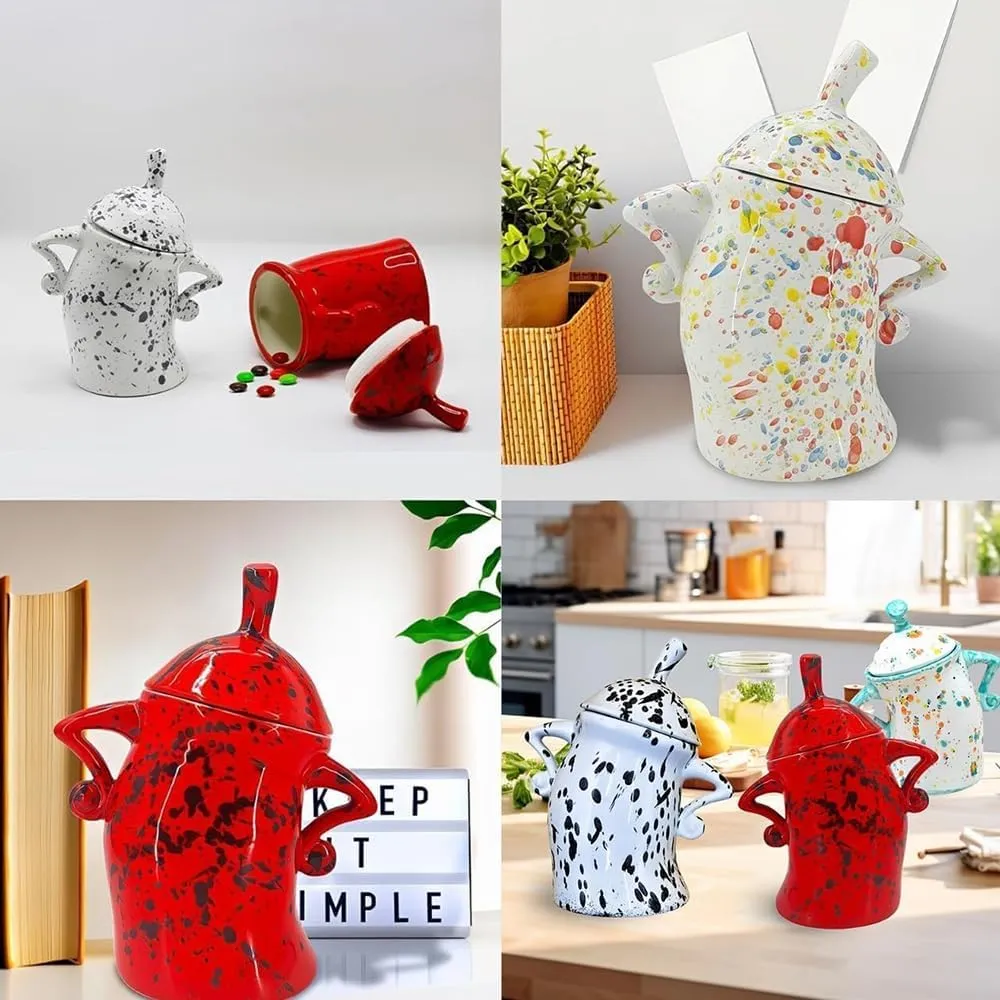 Canister With Attitude, Ceramics Creative Forked Waist Jars with Lids, Unique Cafe Canister Mug, Retro Spotted Resin Food Cans Kitchen Storage Jars, for Coffee Tea Sugar Spices (D)