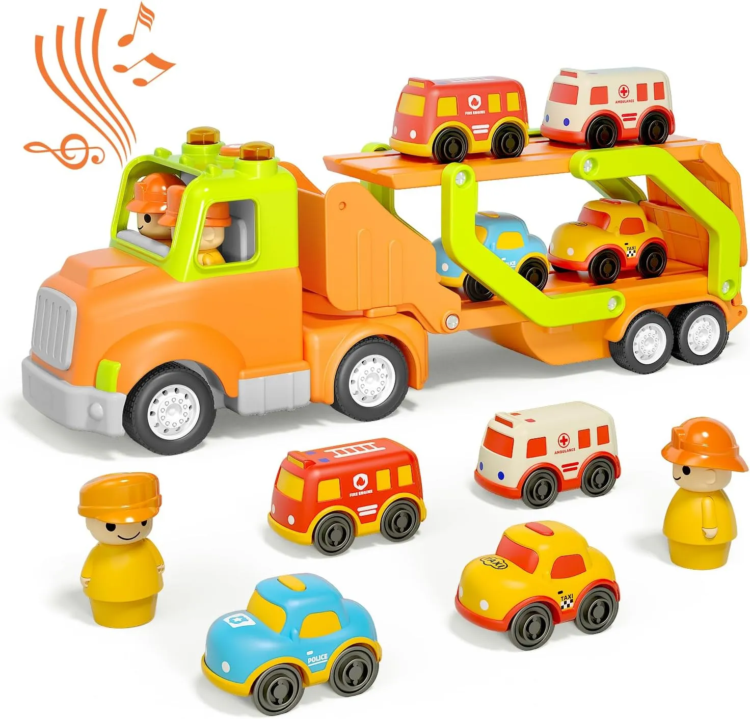 Car Toys for 18M  2 3 4 5 Years Old Kids, 24in Friction Powered Kids Play Truck with 4pcs Small Car, Best Gift Choice for Christmas, Birthday