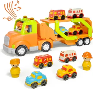 Car Toys for 18M  2 3 4 5 Years Old Kids, 24in Friction Powered Kids Play Truck with 4pcs Small Car, Best Gift Choice for Christmas, Birthday