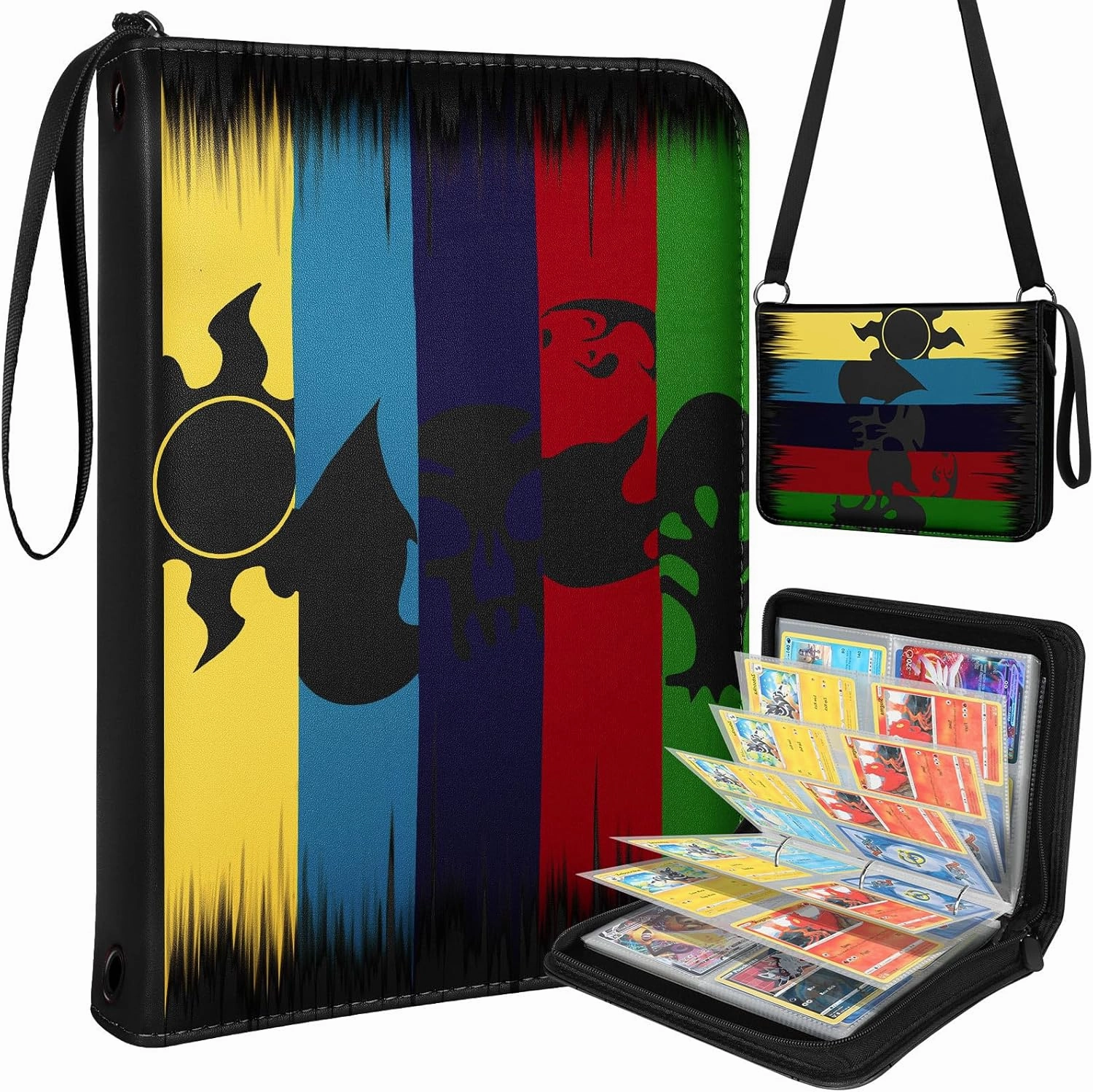 Card Binder 4-Pocket, 440 Pockets Card Holder Album Trading Game Cards Collection Binders for Teens Kids Boys Case Book with Sleeves Large Zipper Book Folder Collector with Shoulder Strap,5