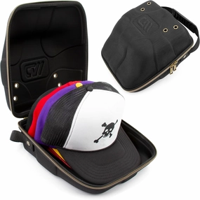 CASEMATIX Hat Travel Case for up to 3 Baseball Caps with Crush-Resistant Hard Shell Outer, Metal Travel Carabiner and Comfortable Handle - Portable Hat Case Carrier for Travel and Hats Storage