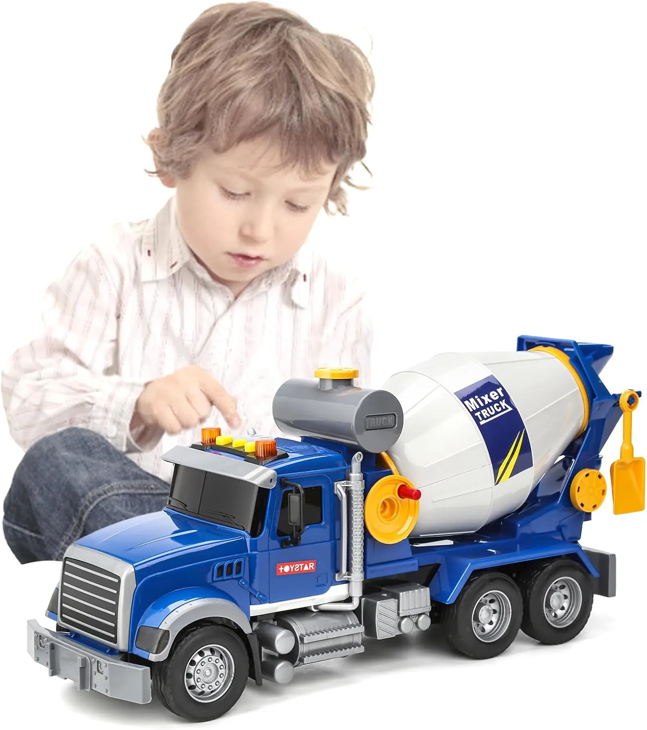 Cement Mixer Truck Toys for Boys Age 4-7, Construction Trucks with Lights and Sounds, Powered Push Car Construction Vehicle Toys Truck with Opening Doors Toy Gift for Boys Grils Kids