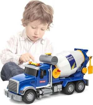 Cement Mixer Truck Toys for Boys Age 4-7, Construction Trucks with Lights and Sounds, Powered Push Car Construction Vehicle Toys Truck with Opening Doors Toy Gift for Boys Grils Kids