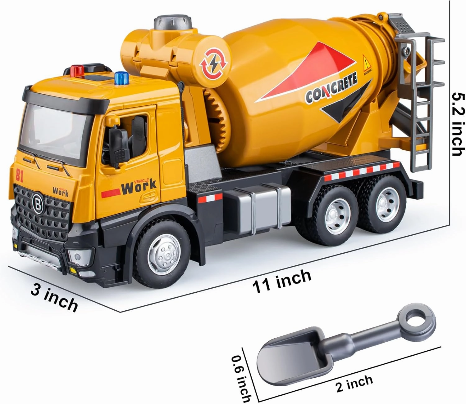 Cement Mixer Toy Truck Metal Cab, Big Construction Truck with Lights Sounds and Working Movable Parts, Friction Powered Construction Vehicles for Boys and Girls
