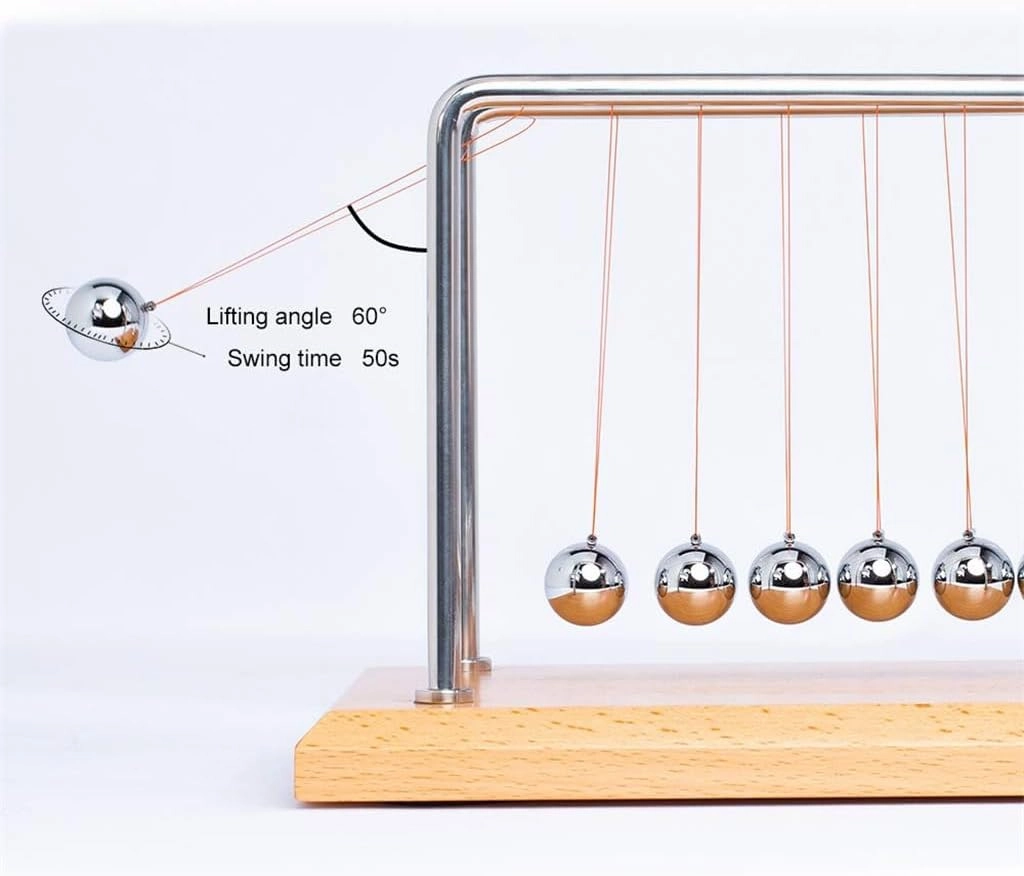 CERROPI Large Newtons Cradle Pendulum with 7 Balls, Physics Perpetual Motion Desk Toys for Office, Calm Down Fidgets, 50  Sec Swingtime (Beech Base)