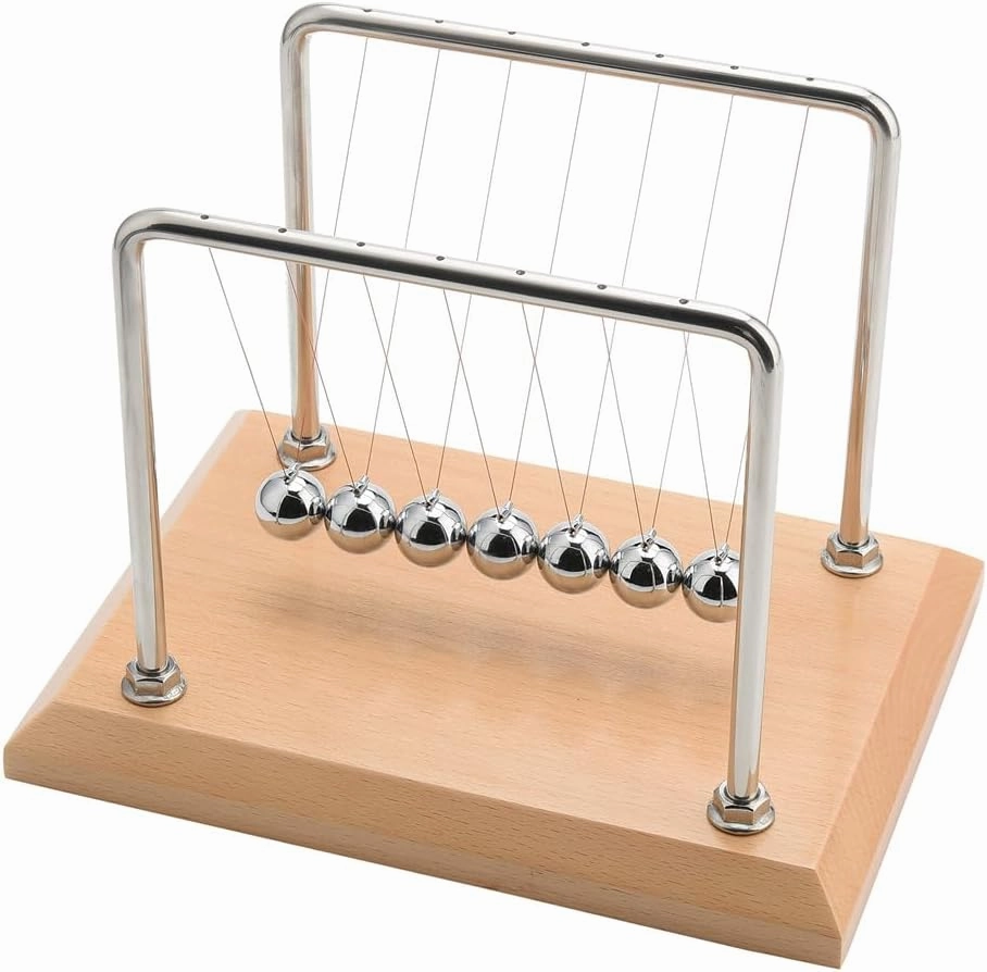 CERROPI Large Newtons Cradle Pendulum with 7 Balls, Physics Perpetual Motion Desk Toys for Office, Calm Down Fidgets, 50  Sec Swingtime (Beech Base)