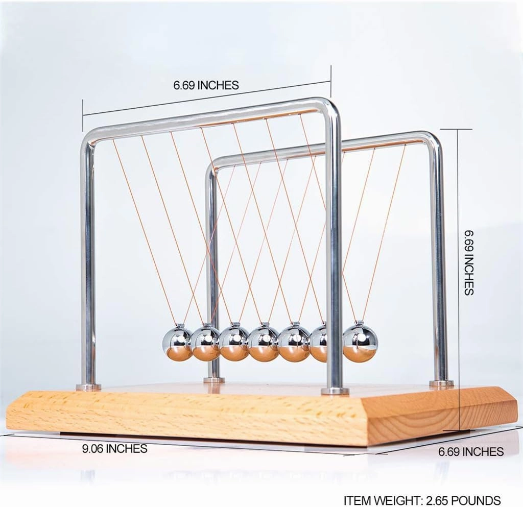 CERROPI Large Newtons Cradle Pendulum with 7 Balls, Physics Perpetual Motion Desk Toys for Office, Calm Down Fidgets, 50  Sec Swingtime (Beech Base)