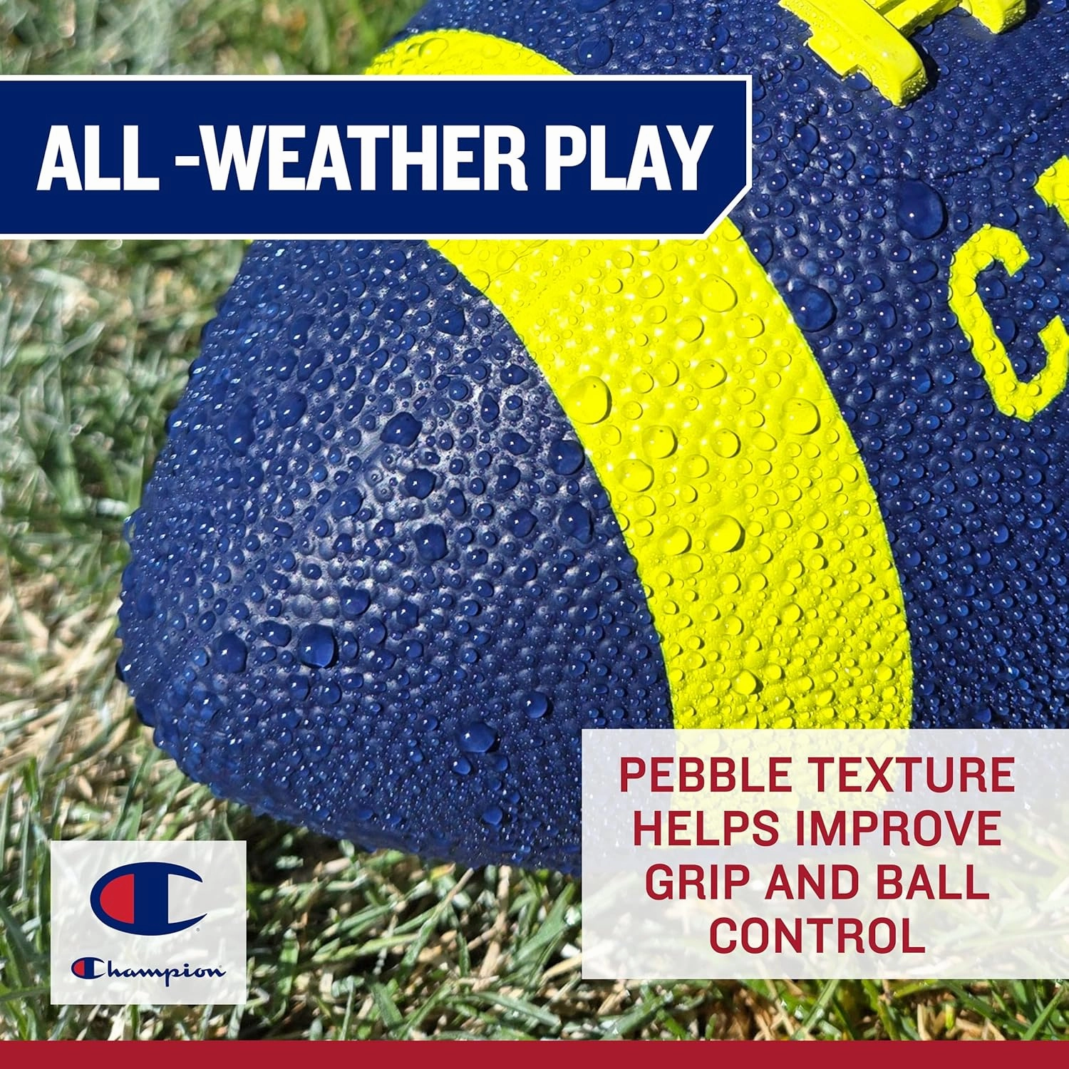 Champion Blitz Football, All-Weather Football, Enhanced Grip, Durable Rubber Cover and Molded Laces, for Outdoor Sports & Training, Includes 6 Ball Pump