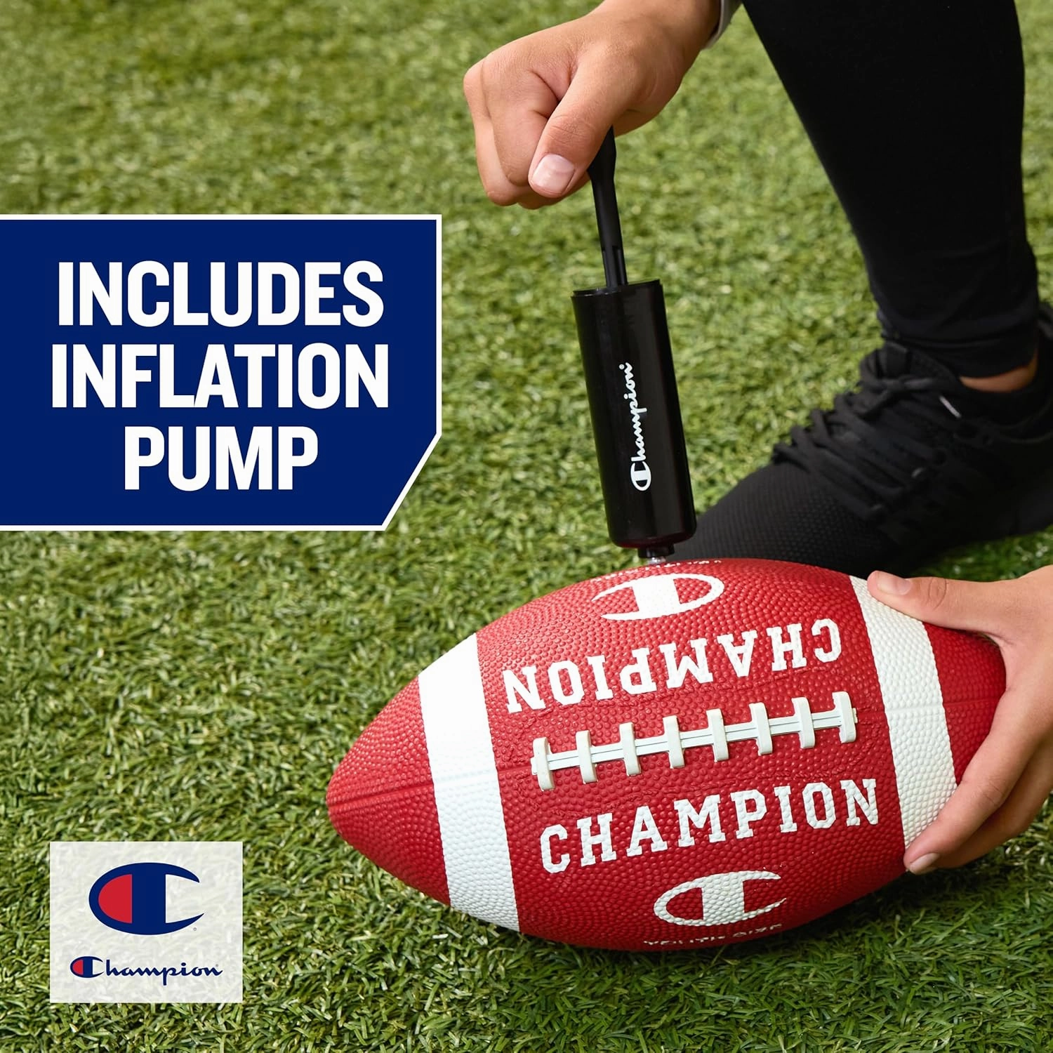 Champion Blitz Football, All-Weather Football, Enhanced Grip, Durable Rubber Cover and Molded Laces, for Outdoor Sports & Training, Includes 6 Ball Pump