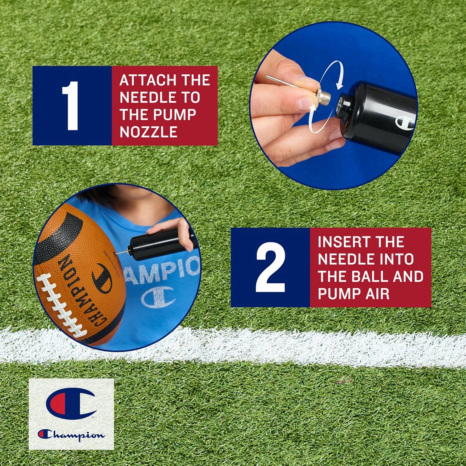 Champion Blitz Football, All-Weather Football, Enhanced Grip, Durable Rubber Cover and Molded Laces, for Outdoor Sports & Training, Includes 6 Ball Pump