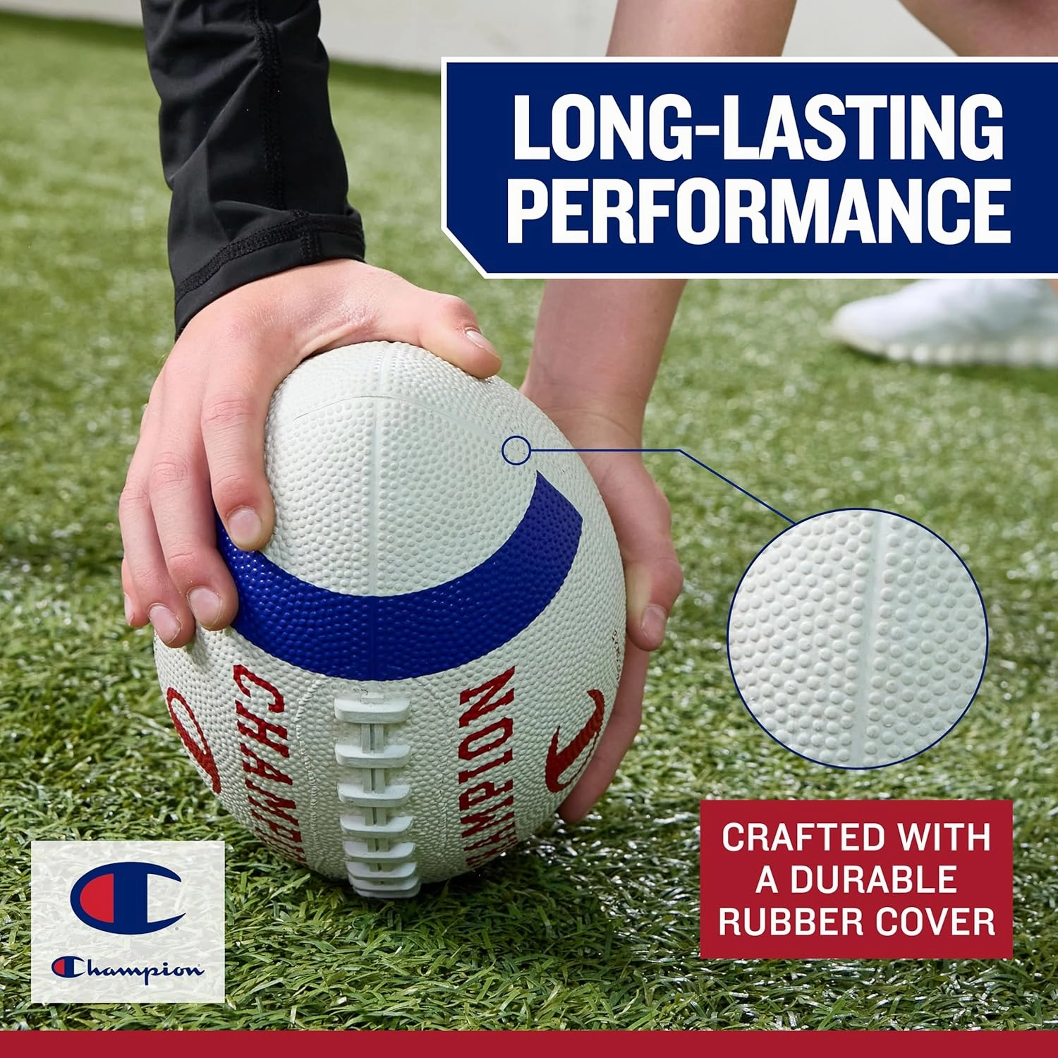 Champion Blitz Football, All-Weather Football, Enhanced Grip, Durable Rubber Cover and Molded Laces, for Outdoor Sports & Training, Includes 6 Ball Pump