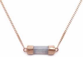Chan Luu Dainty Grey Mineral Stone Rectangle Triangular Cut Goldtone Pendant Necklace
