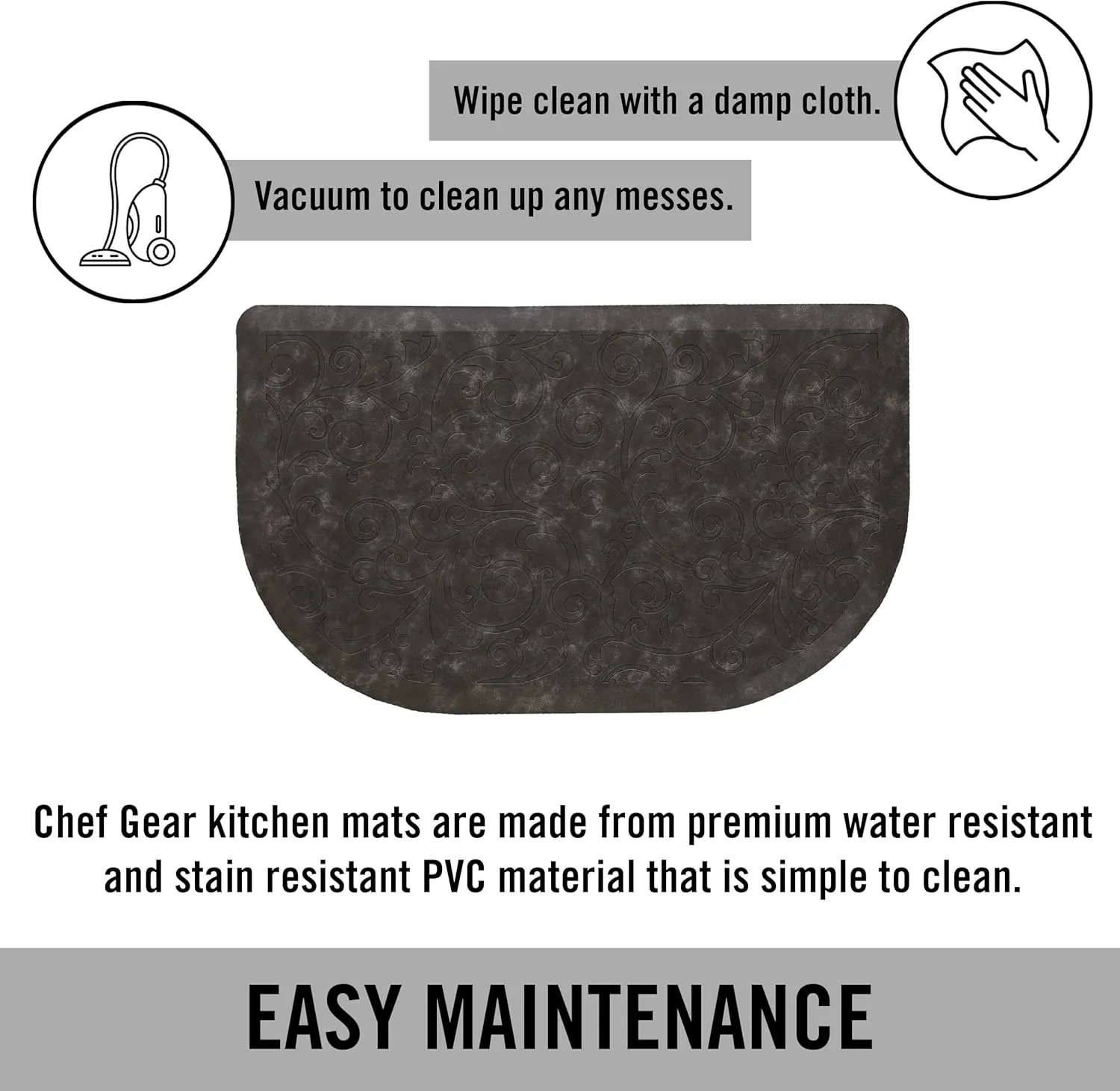 Chef Gear – Anti-Fatigue Gelness Kitchen Mat - Clarance Design - Cushioned Comfort Chef Mat - Faux Leather - Cooking & Standing Relief -Skid-Resistant - Measures 17.5"x32" Wedge - Dark Grey