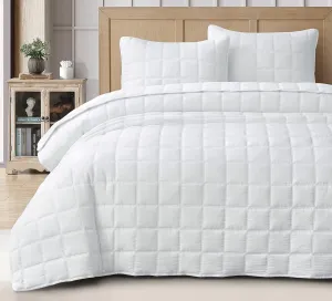 Chezmoi Collection Branson 3-Piece White King Size Quilt Set - Stone-Washed Detailed Square Stitch Soft Microfiber Lightweight Quilted Bedspread Coverlet Set for All Seasons
