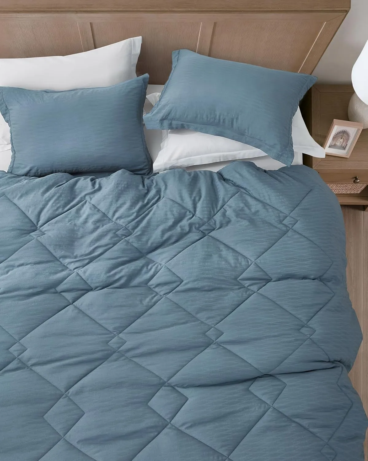 Chezmoi Collection Hugo 3-Piece Textured Thin Comforter Set - Lightweight Woven Design - Soft Microfiber Bedding for All Season, Full, Blue